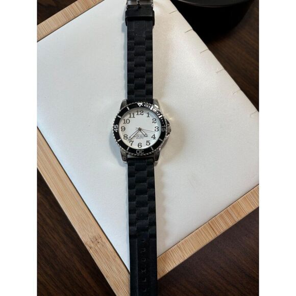 Men's Stainless Steel Analog Watch With Black Silicone Strap Water Resistant - Picture 5 of 7